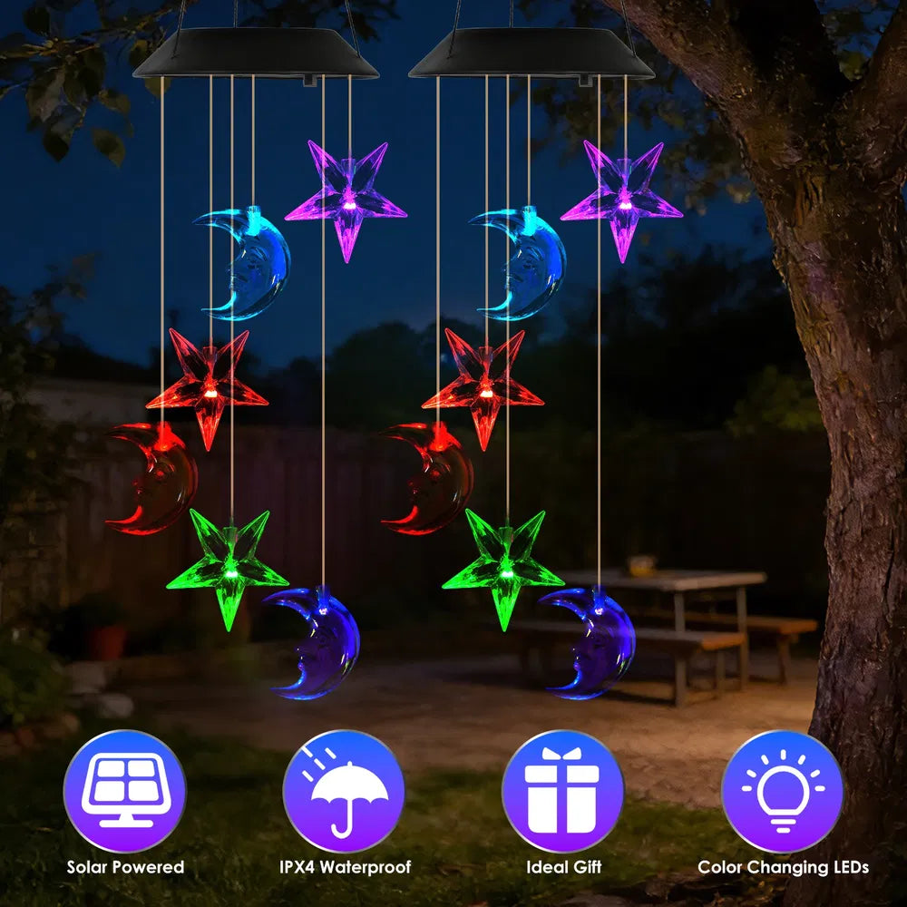 Solar Moon And Star Wind Chime 7 Color Changing Wind Chime For Outside IPX4 Waterproof Outdoor Garden Yard Decor - view 6