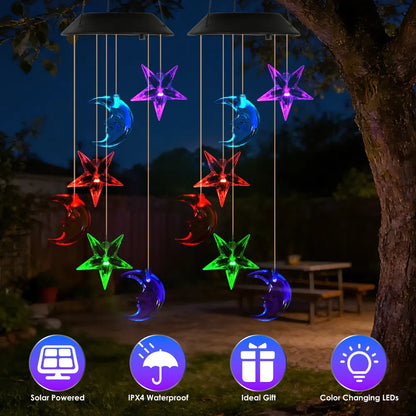 Solar Moon And Star Wind Chime 7 Color Changing Wind Chime For Outside IPX4 Waterproof Outdoor Garden Yard Decor - view 6
