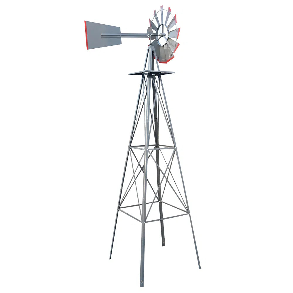 8FT Weather Resistant Yard Garden Windmill Gray & Red - view 2