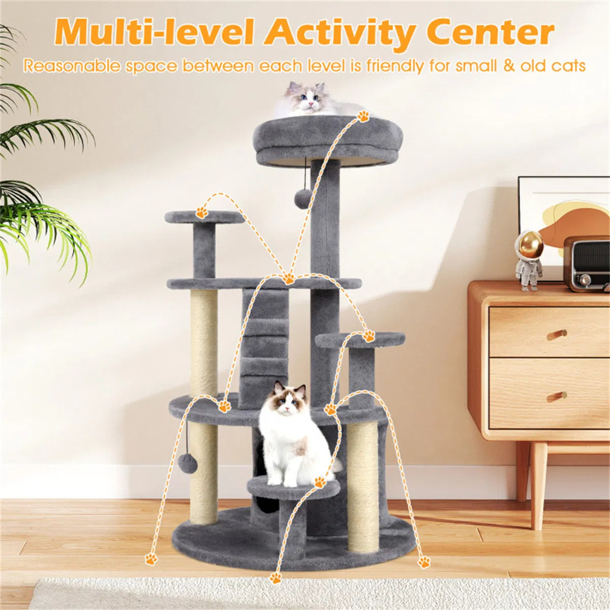 40" Multi-Level Cat Tree for Munchkin & Old Cats - Stable Wide Base, Soft Padded Perch + Large Condo (Gray) - view 8
