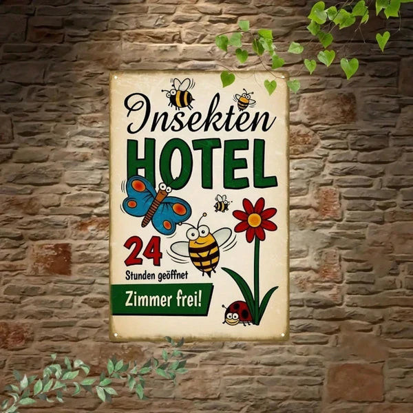 1pc Retro Insect Hotel Tin Sign, Vintage Cartoon Bug Butterfly Bee Metal Wall Art - view 5