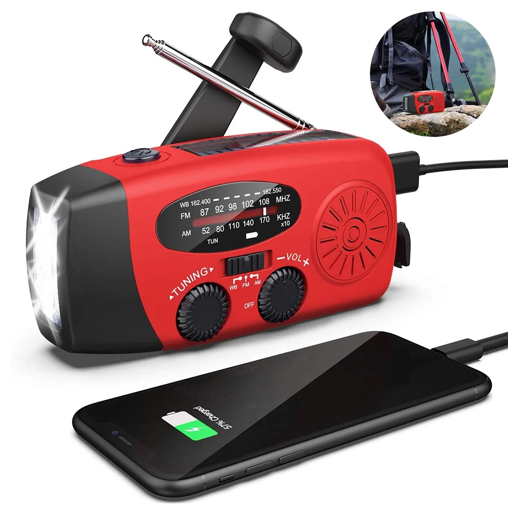 Radio de emergencia solar/manivela con linterna