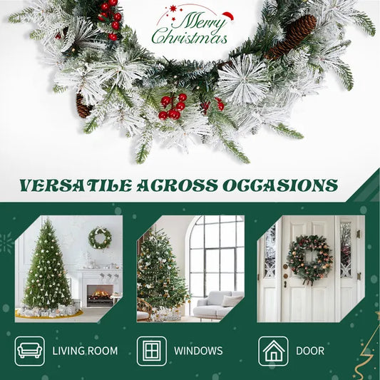2 Pack 18in Pre-lit Snow Flocked Christmas Wreath, Lighted Artificial Xmas Wreath With 60 Warm Lights And 140 Tips - view 2