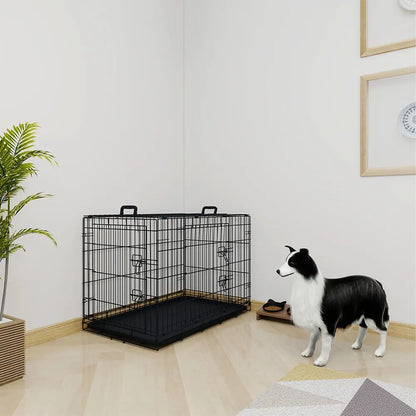 36 Inches Black Wire Dog Cage Double Lock Mechanism Two Doors Two Handles Double Bolt - view 2