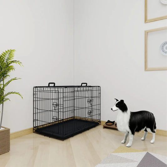 36 Inches Black Wire Dog Cage Double Lock Mechanism Two Doors Two Handles Double Bolt - view 2