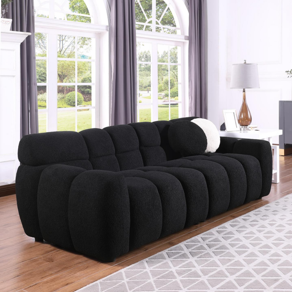 87.4 Length,35.83inch Deepth,human Body Structure For USA People, Marshmallow Sofa,boucle Sofa,3 Seater, Black BOUCLE