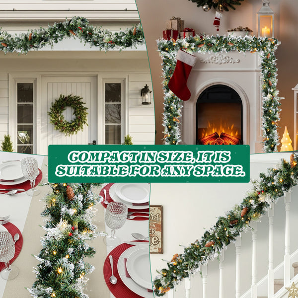 2 Pack 9FT Pre-lit Snow Flocked Christmas Garland, Lighted Artificial Xmas Garland With 200 Warm Lights And 440 Tips - view 3