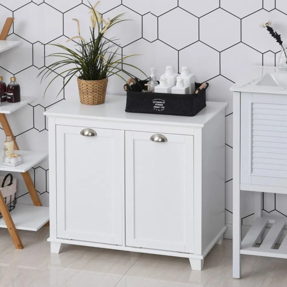 Tilt-Out Laundry Sorter Cabinet, Bathroom Storage Organizer white-AS - view 3