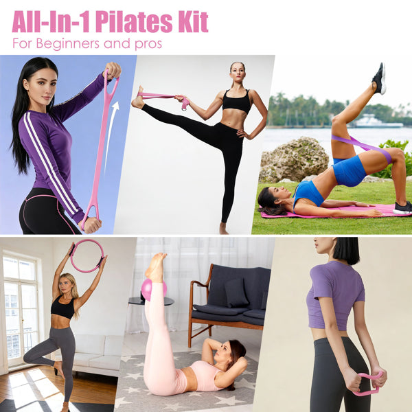 14Pcs All-in-One Pilates Kit, Pilates Ring Yoga Ball Resistance Bands Set With Carry Bag - view 3