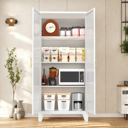 61'' 2 Shapely Doors Cabinet, Metal Storage Cabinet With Doors And Adjustable Shelves, For Bedroom, Living Room White