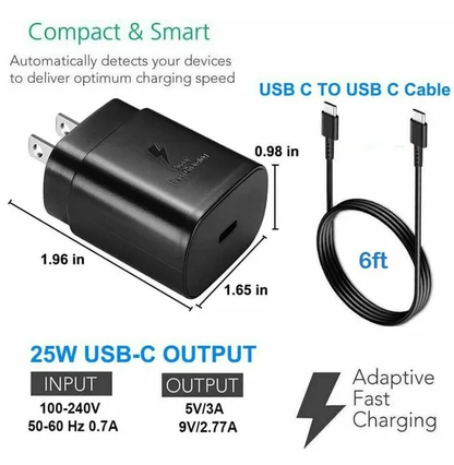 25W Type USB C Super Fast Wall Charger 6FT Cable For Galaxy S20 S21 S22 - view 3