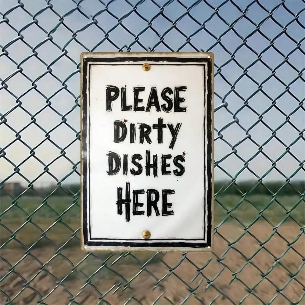 Funny Dirty Dishes Sign Rustic Metal Tin Sign, Black & White Dishwasher-Free Zone Label Humorous - view 6