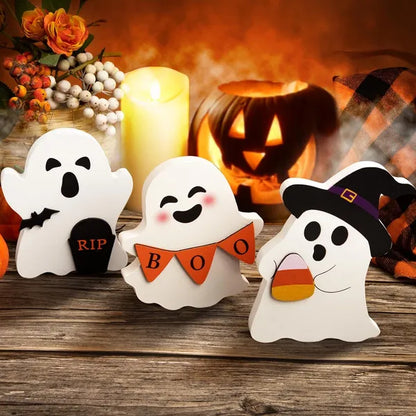 Cute Ghost Halloween Decorations Indoor, Wooden Tiered Tray Decor Table Sign Set Of 3