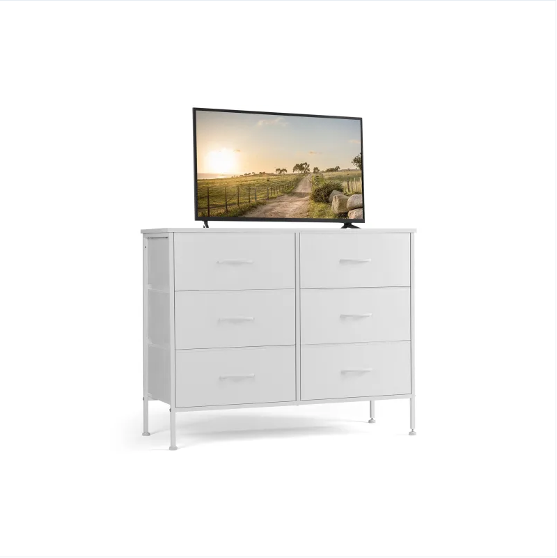 Dresser For Bedroom 6 Drawers Wide Fabric Storage Units Chest Of Drawers For Bedroom With Metal Frame And Wooden Top