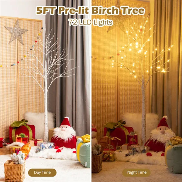 White 5FT LED Birch Tree - Lifelike Bark 72 Lights Flexible Branches 7.2ft Cord For Christmas - view 6