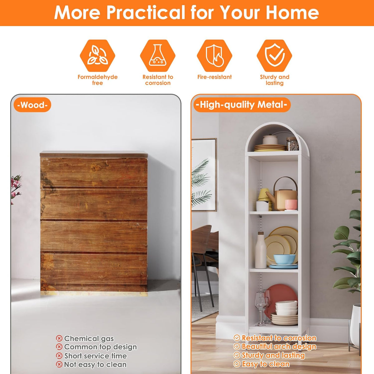 Aobabo Arch Display Bookcase With 2 Adjustable Shelves, Kitchen Pantry Storage Bookshelf For Dining Room, Home, Office - view 5