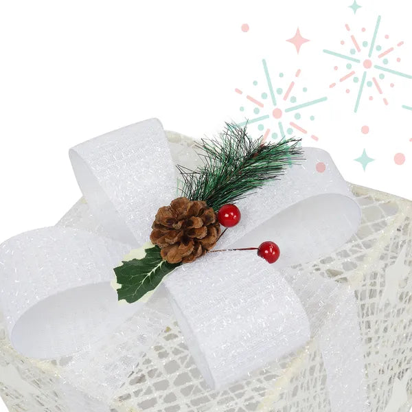 3pcs Square ABS Plastic Rack Garden Festive Decoration LED60 Light Warm White Light Cotton Thread Powder Gift Box - view 4