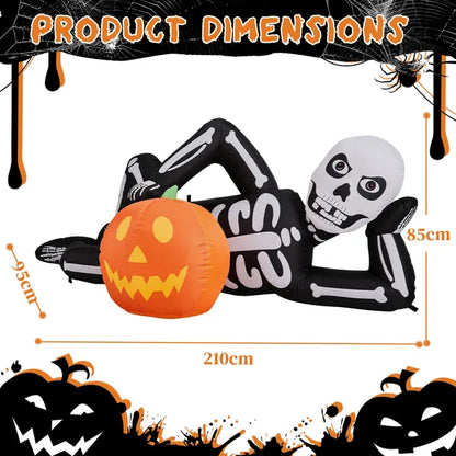 7ft Inflatable Halloween Decor With Lying Skeleton, 7 Built-in LED Lights, Black & White, 12V 1250mA US Power Adapter - view 4