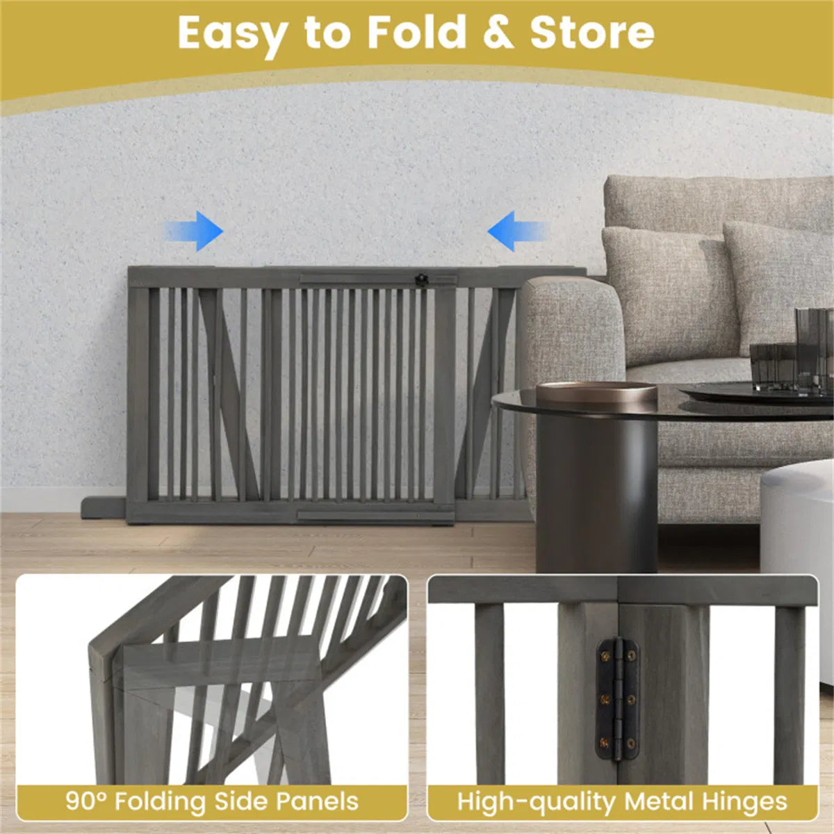 Adjustable Expandable Wooden Pet Gate 22 Inch Tall Freestanding Safety Fence - view 2