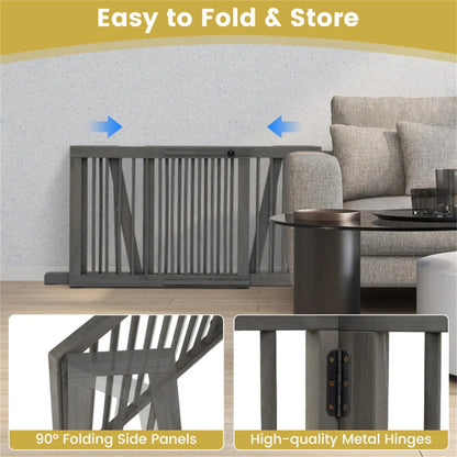 Adjustable Expandable Wooden Pet Gate 22 Inch Tall Freestanding Safety Fence - view 2