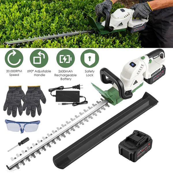 20'' Cordless Hedge Trimmer 21V Handheld Bush Trimmer Electric Grass Shrub Trimmer With Dual-Action Blades 0.6" Cutting