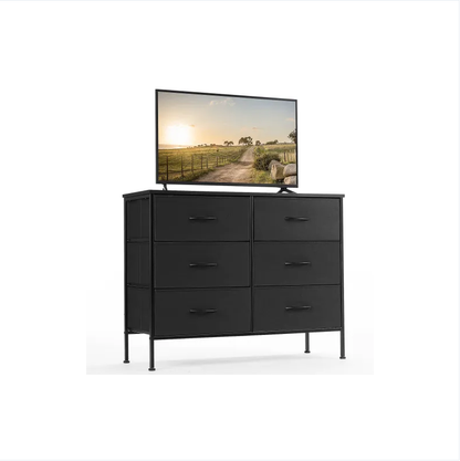Dresser For Bedroom 6 Drawers Wide Fabric Storage Units Chest Of Drawers For Bedroom With Metal Frame And Wooden Top - view 8