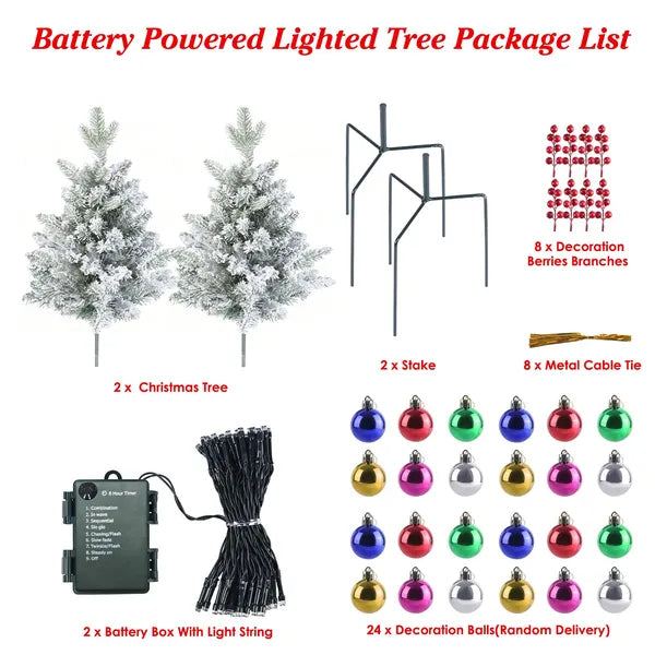 2Pcs Battery Powered Lighted Christmas Tree Urn Filler With Light Artificial Xmas Trees Light With Berries Balls LED - view 10