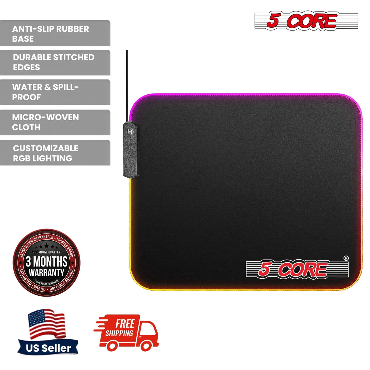 5Core Gaming Mouse Pad RGB 12 Light Modes 2 Zone Desk Mouse Mat w Rubber Base - view 4