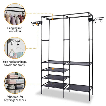 Garment Rack Heavy Duty Metal Shoe Clothing Organizer Shelves Freestanding Multifunctional Clothes Wardrobe - view 5