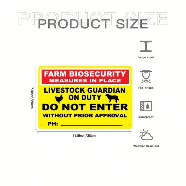 1pc Vale Farm Biosecurity Livestock Guardian Metal Sign, Caution Danger Safety Warning Notice, Safety Warning Notice - view 2