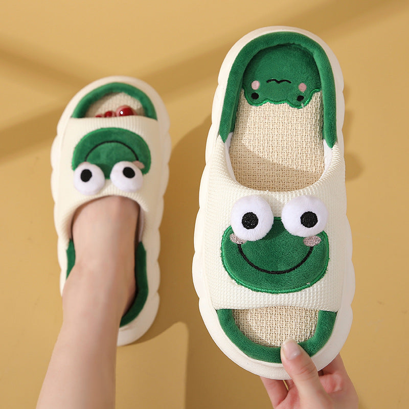 Cute Cartoon Cow Frog Slippers Linen Non-slip Shoes Indoor Garden Home Slippers - view 4
