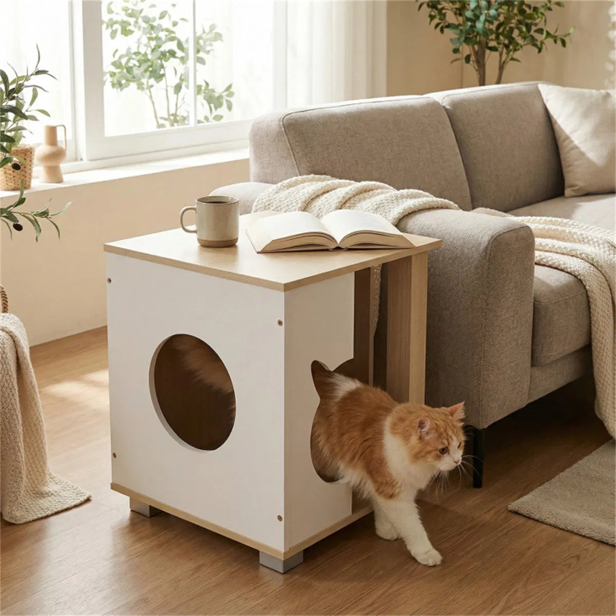 Multipurpose Wooden Cat House Nightstand, Sturdy Metal Base Anti-Slip Pet Furniture - view 4