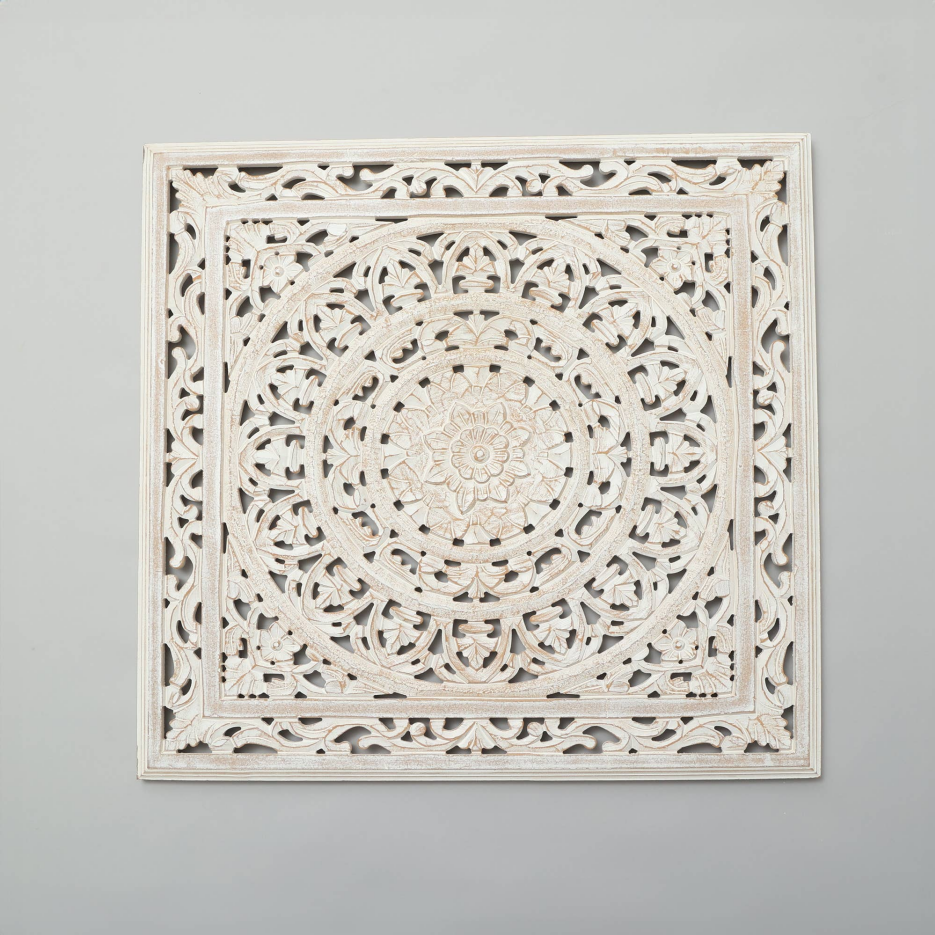 White Square Shape Handcrafted Wooden Wall Decor 36inchx36inch Elegant Home Accent - view 4