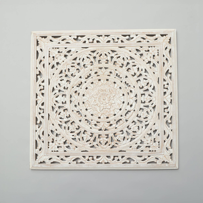 White Square Shape Handcrafted Wooden Wall Decor 36inchx36inch Elegant Home Accent - view 4