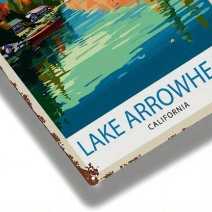 1pc Arrowhead Lake California Autumn Scenery Metal Sign, Retro Distressed Vintage Wall Art For Home Bar Garage Cafe - view 5