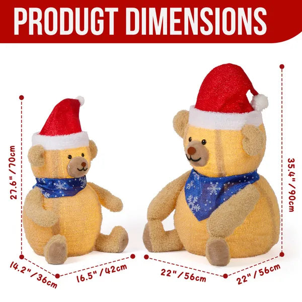 Set Of 2 Lighted Plush Bear Christmas Decorations, Pre-lit Pull Up Holiday Decor With 60 Warm White LED Lights For Xmas - view 3