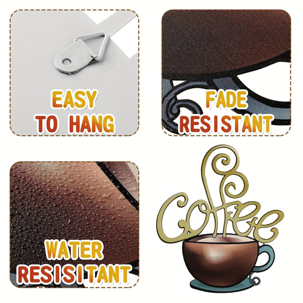 Metal Coffee Cup Wall Decor Retro Kitchen Coffee Bar Decorations - view 5