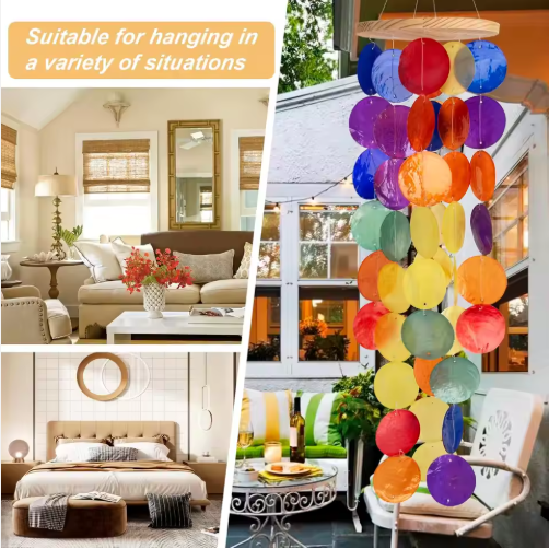 Wind Chimes For Outside Handcrafted Rainbow Capiz Shells Windchime Coastal Style Decor For Indoor Outdoors Garden Decor - view 6