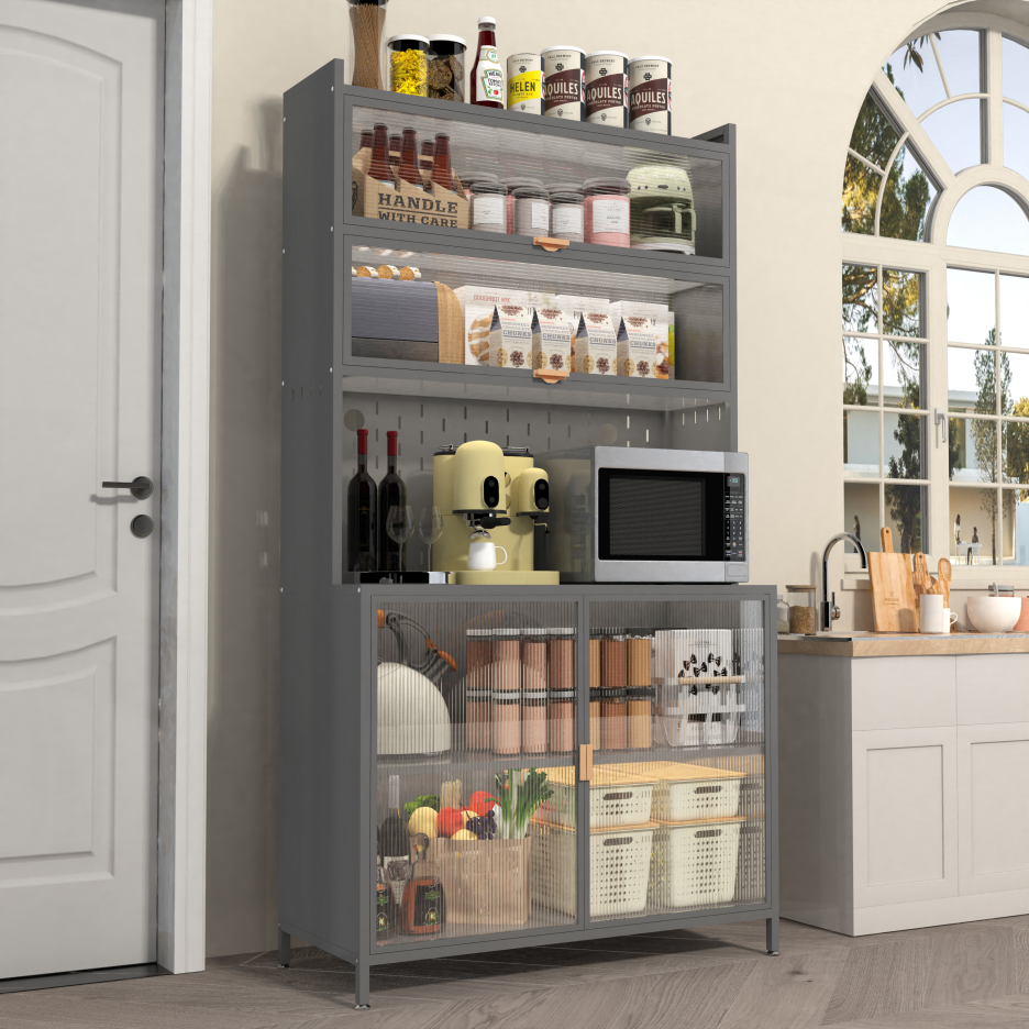 73'' Tall Kitchen Pantry Cabinet, 6 Level Flip Door With Pegboard Spacious - view 2