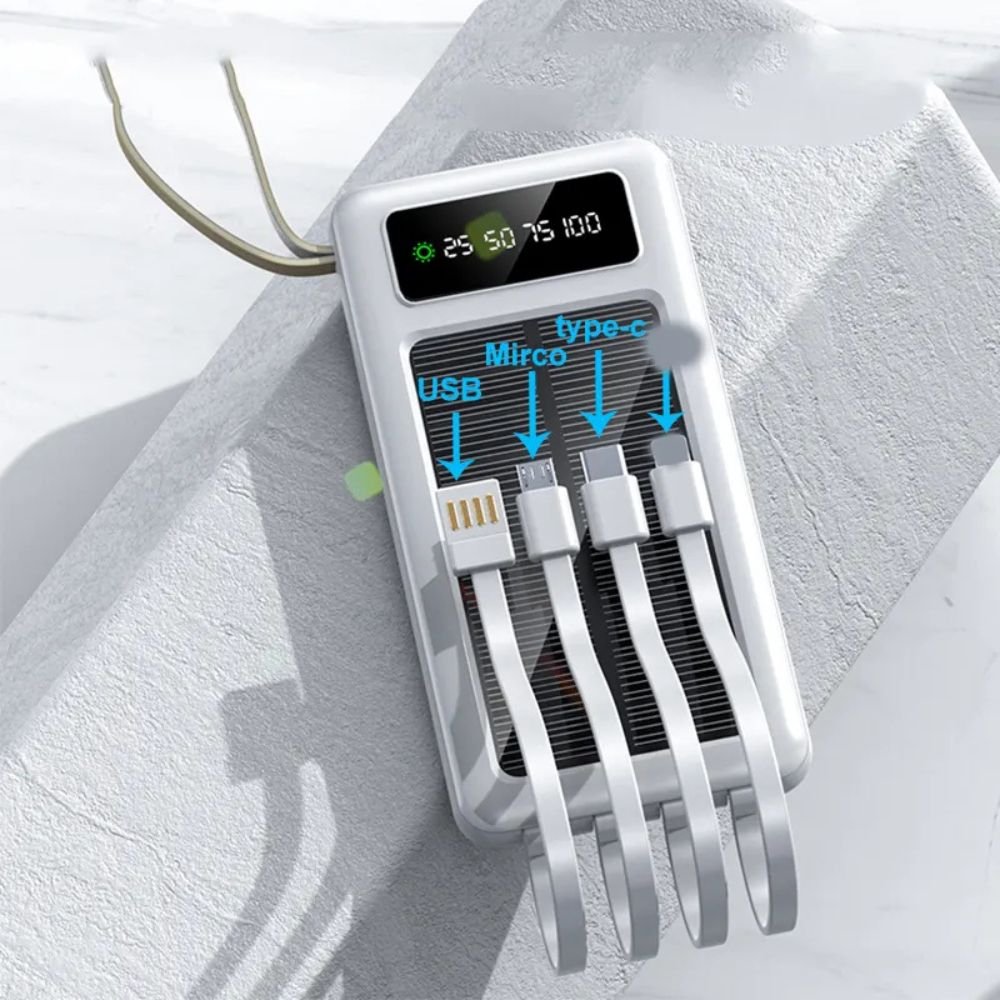 Power bank solar con cables integrados