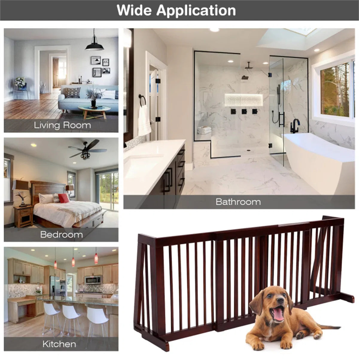 Wooden Pet Gate 3 Panels,Freestanding Length Adjustable - view 8