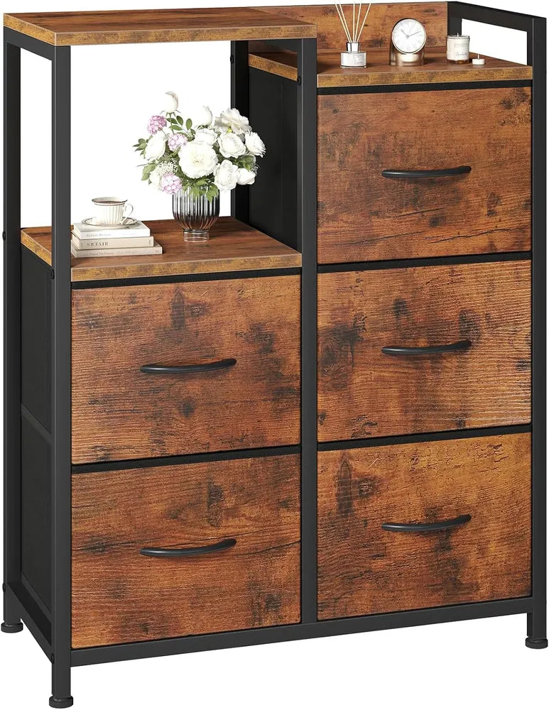 5 Drawer White Dressers For Bedroom 2 Tier Shelf Shelf Small Fabric Dresser For Closet Sturdy Metal Frame Modern Style - view 3