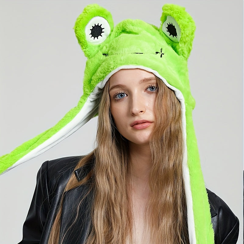 Cute Animal Moving Ear Hat Cute Panda Dog Frog Puppy Plush Hats Halloween Cosplay Party Earflap Hat For Women - view 5