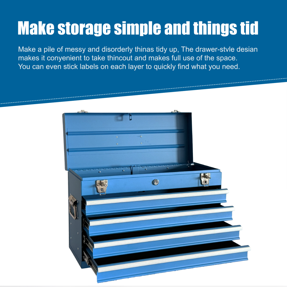 Heavy Duty Metal Tool Box, 21-inch, Portable Metal Tool Box With 4 Drawers, Small Tool Chest With EVA Liners - view 9