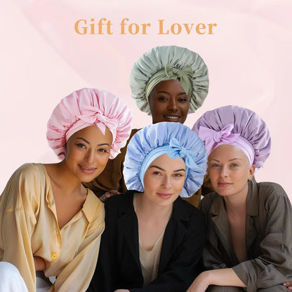 Silk Bonnet For Sleeping Women, Satin Hair Bonnet For Sleeping For Wavy Curly Natural Hair Women Men - Black - view 3