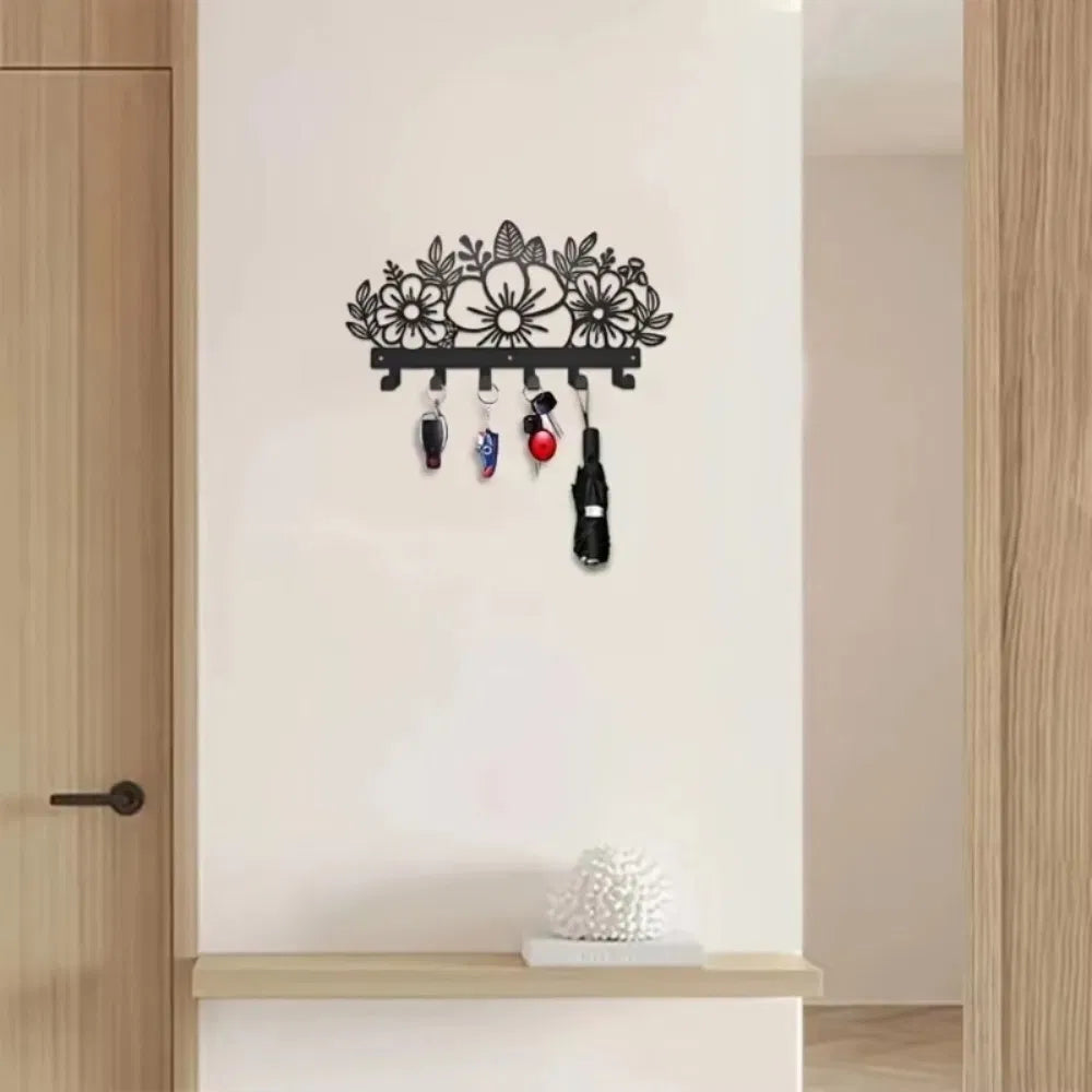 Metal Baked Paint Floral Design Wall Hooks Decorative Flower Key Holder - view 2