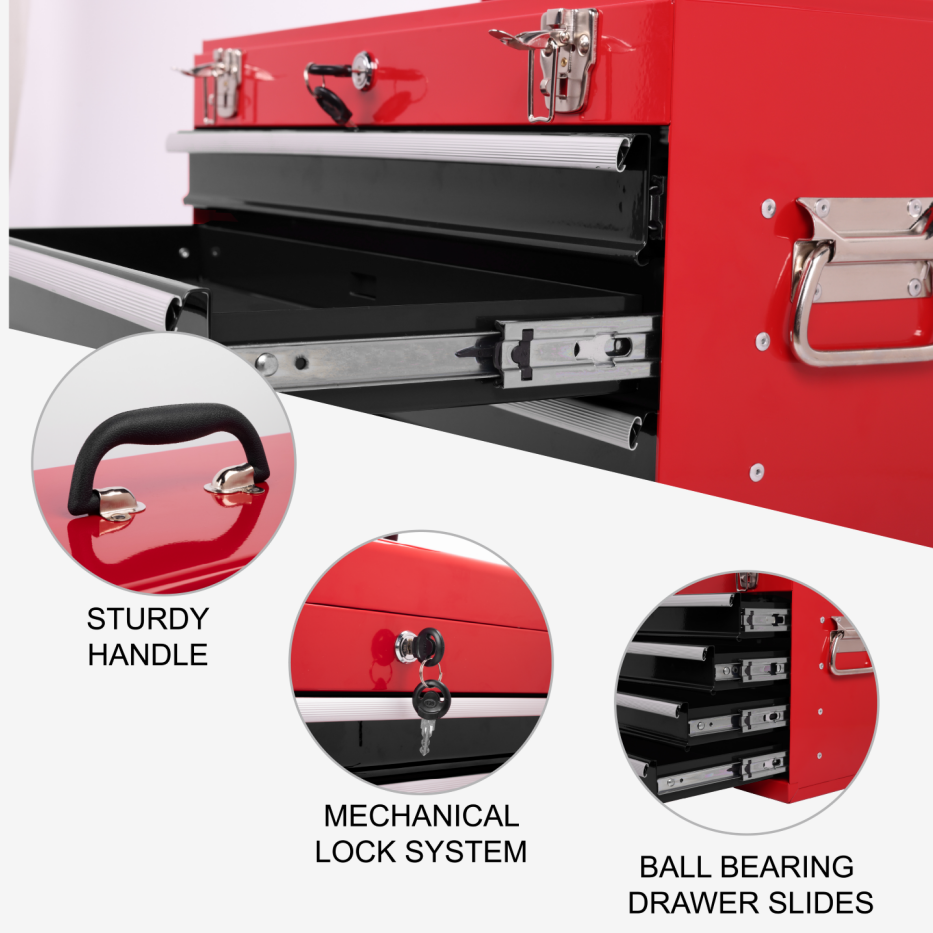 Heavy Duty Metal Tool Box, 21-inch, Portable Metal Tool Box With 4 Drawers, Small Tool Chest With EVA Liners - view 9