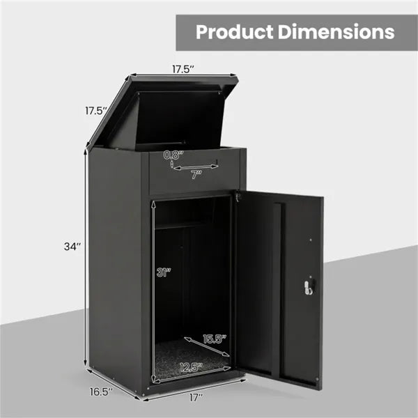 2-in-1 Lockable Mailbox & Package Delivery Box, Galvanized Steel For Outdoor Use (Black) - view 5