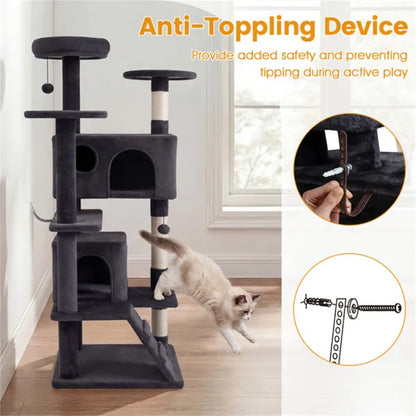 52" Tall Cat Tree Tower With Perches & Condos, Multi-Cat Playground With Scratching Posts (Dark Gray) - view 5