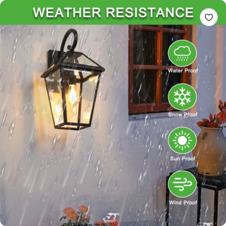 21inch H 2 Pack Outdoor Wall Lantern Light Modern Black Metal & Clear Glass Sconce For Porch, Patio - view 5